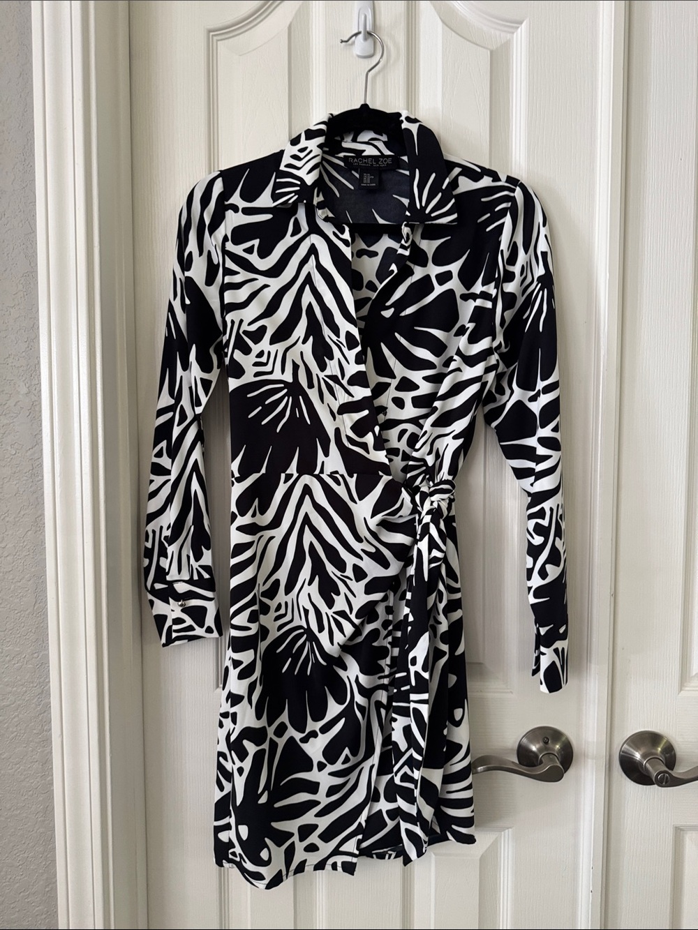 Maggy London Black & White Abstract Wrap Dress